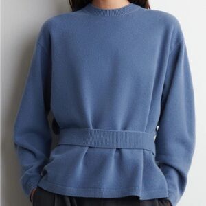 COS BELT-DETAIL MERINO WOOL SWEATER BLUE